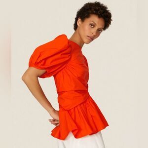 CECILIE BAHNSEN Women's Faith Puff Sleeve Blouse Cotton Top Orange size 10